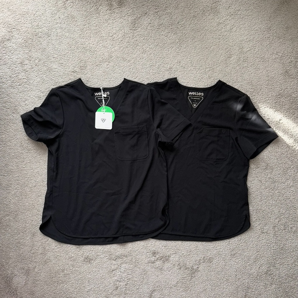 Set (2) Welles Scrub Top Black NWT